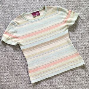 AMAZING VTG 90s Knit Silk Blend Stretch Ribbed Babydoll Short Sleeve, Size S